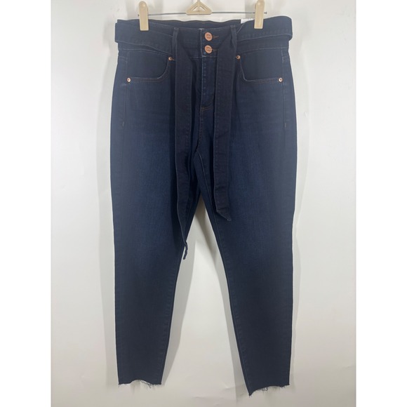 LOFT Denim - Loft Womens High Waist Skinny Jeans Dark Wash Raw Hem Tie Belt Size 6 28